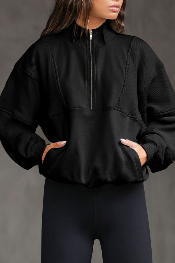 Sweat femme zip, casual, uni — noir