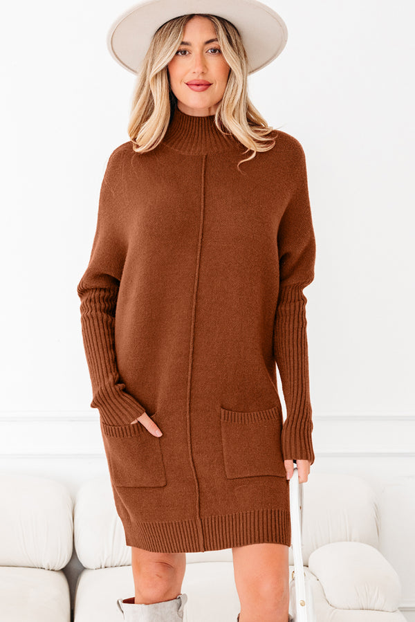 Robe femme poches, col montant, côtelé