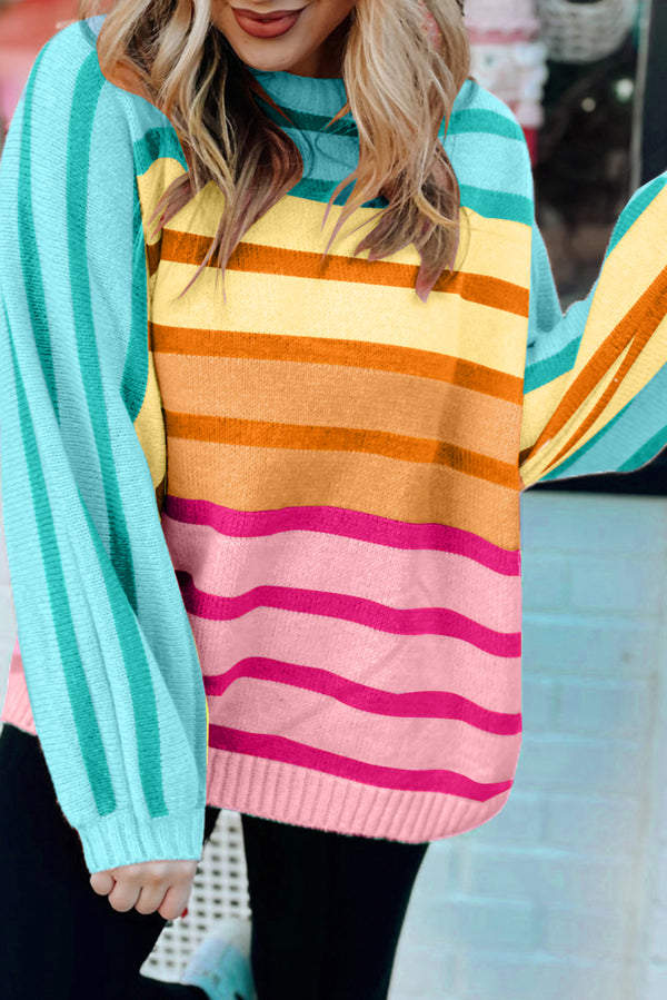 Pull femme rayé, ample, côtelé — jaune