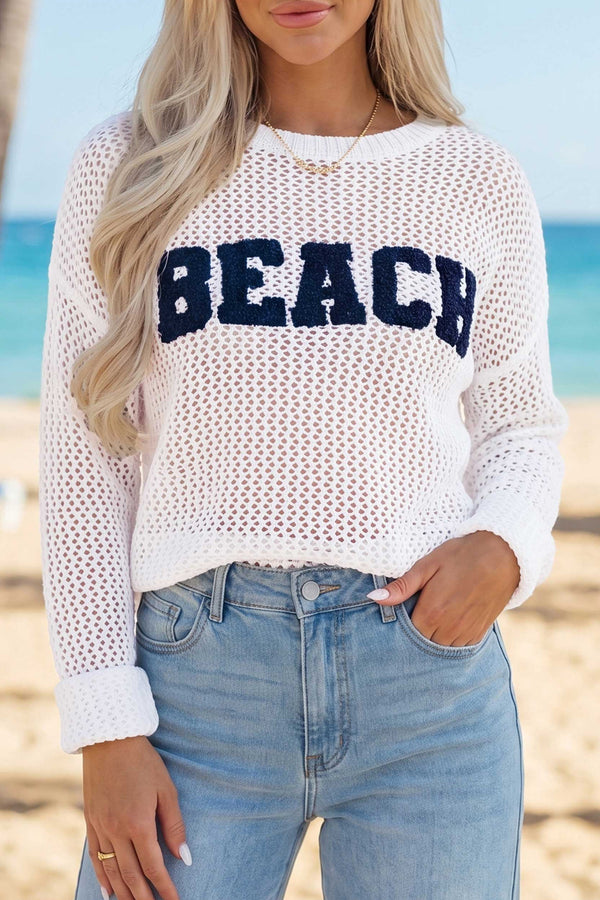 Pull femme en maille, casual — blanc