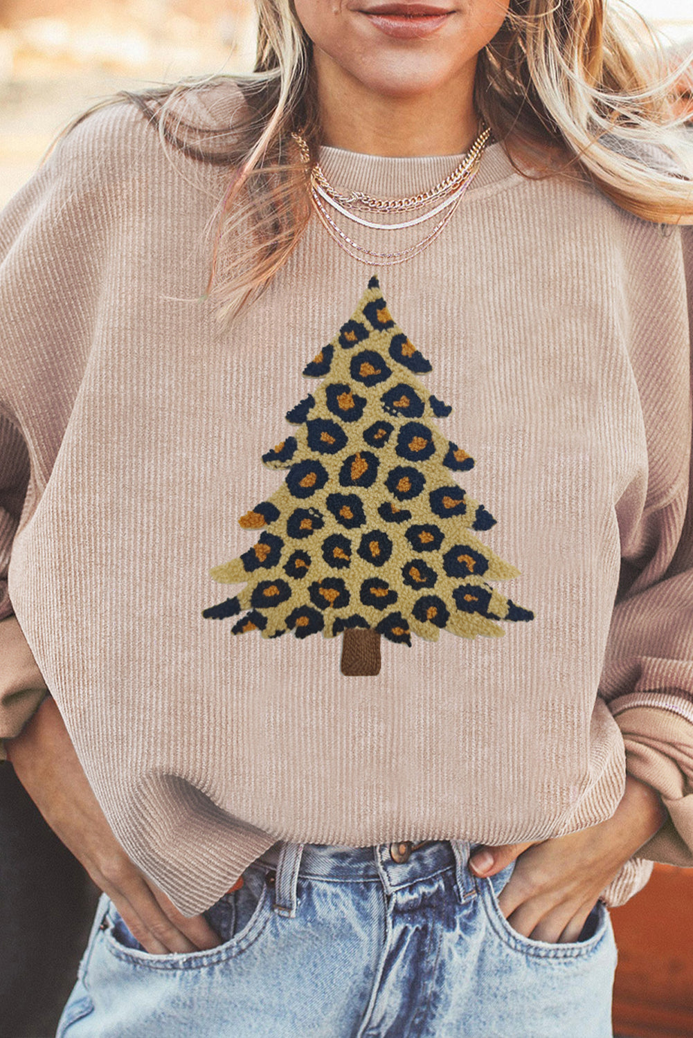 Sweat femme léopard, graphique, Noël — abricot-P18