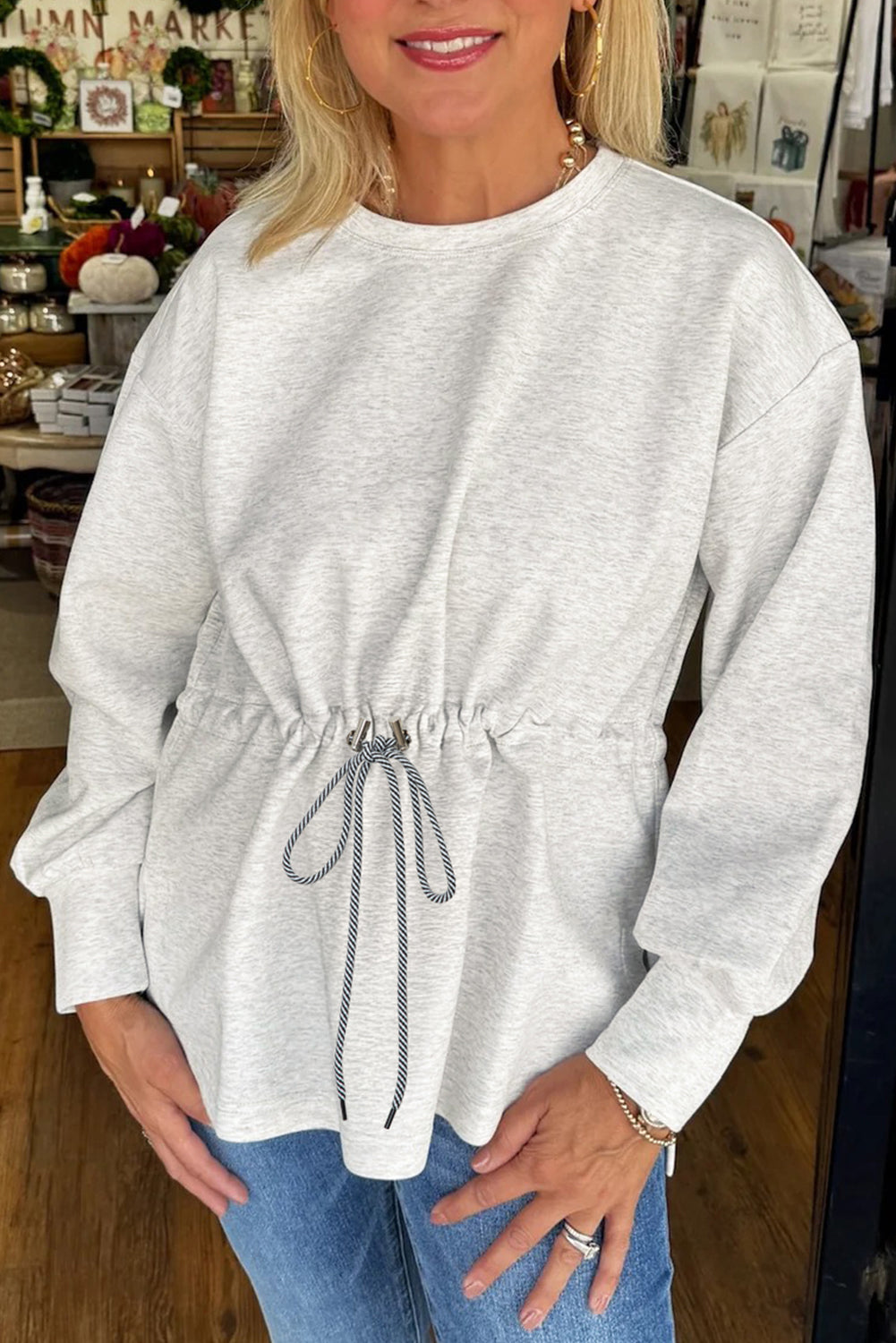 Sweat femme à cordon, uni — gris clair