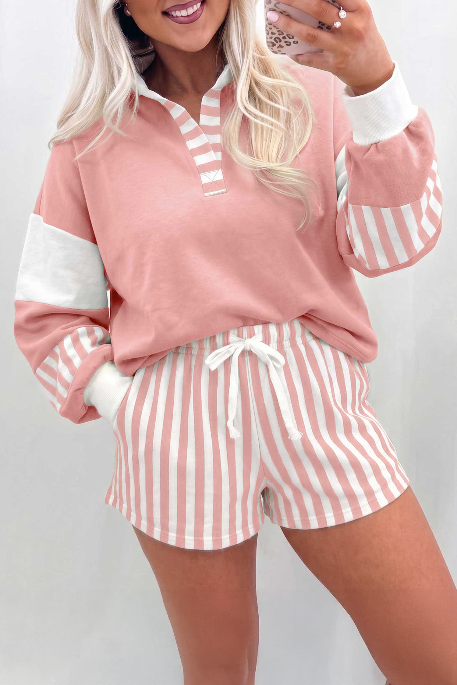 Ensemble femme rayé, à cordon, colorblock — rose
