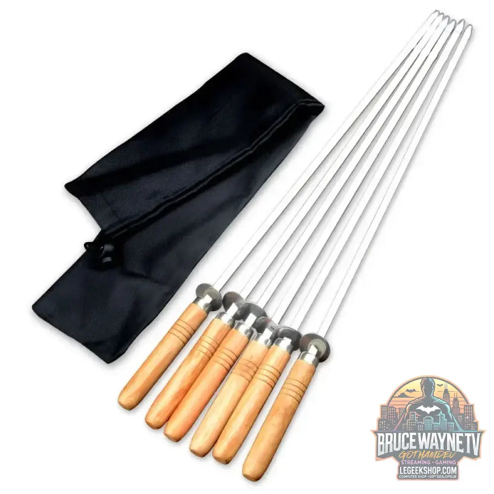 Bâtonnets de gril d'extérieur en acier inoxydable, modules de barbecue, Wers, manche long, Shish Kebab, fourcommuniste en bois, sacs de gril, 55cm - Legeekshop