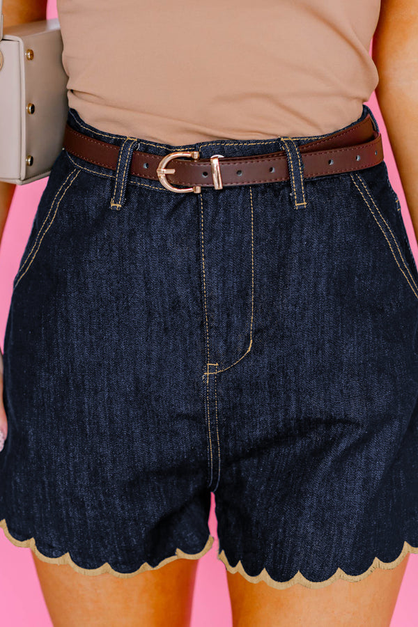 Short femme brodé, festonné, denim — bleu marine