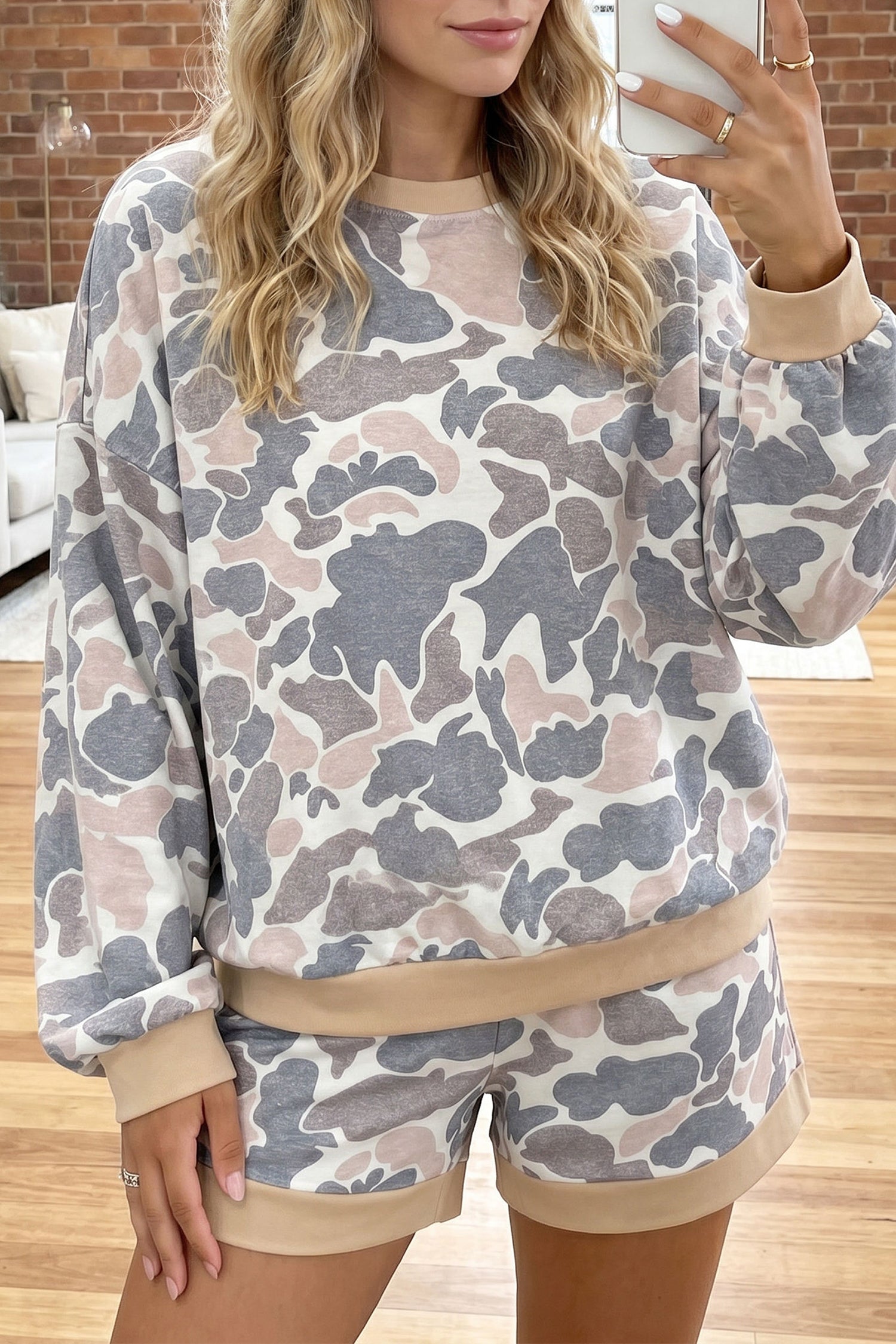 Ensemble femme camouflage, patchwork, manches longues, colorblock — multicolore