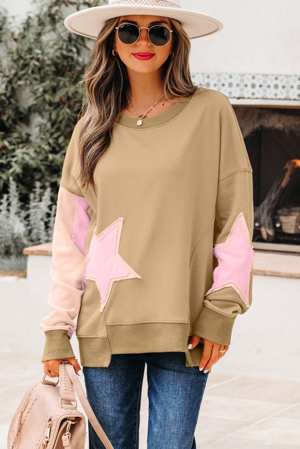Sweat femme patchwork, épaules tombantes — vert