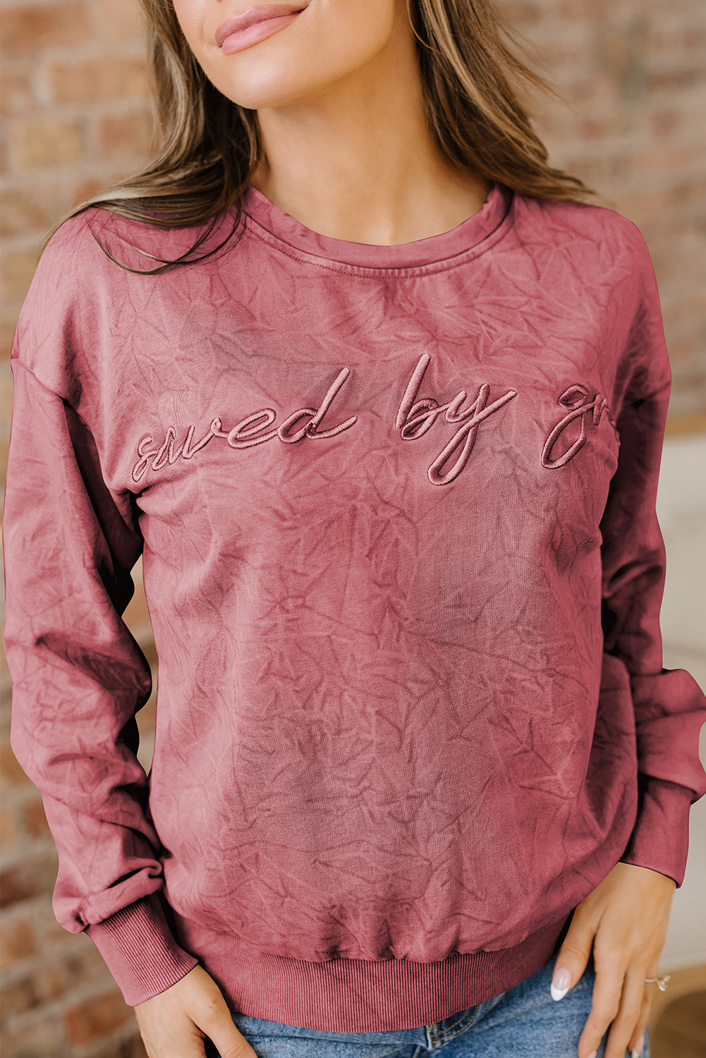 Sweat femme brodé, ample — rouge
