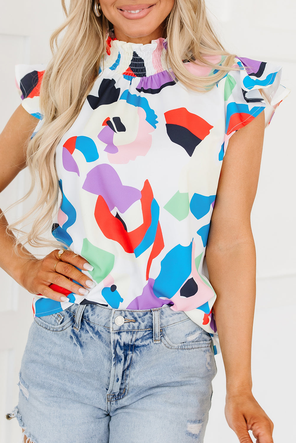 Blouse femme à volants, smocké — multicolore