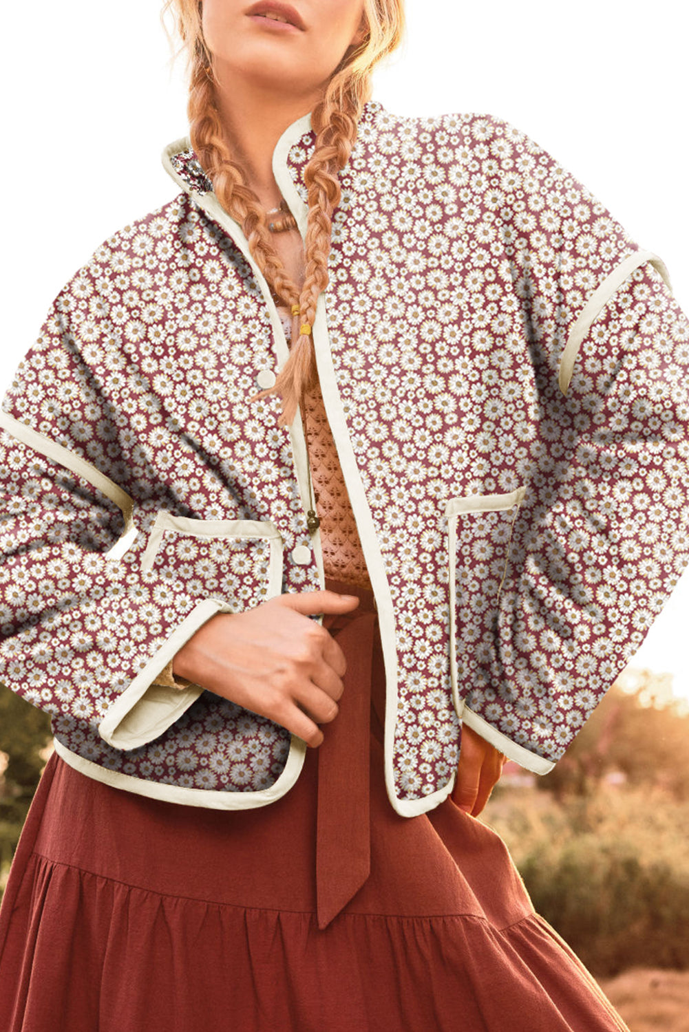 Veste femme floral, poches — rose