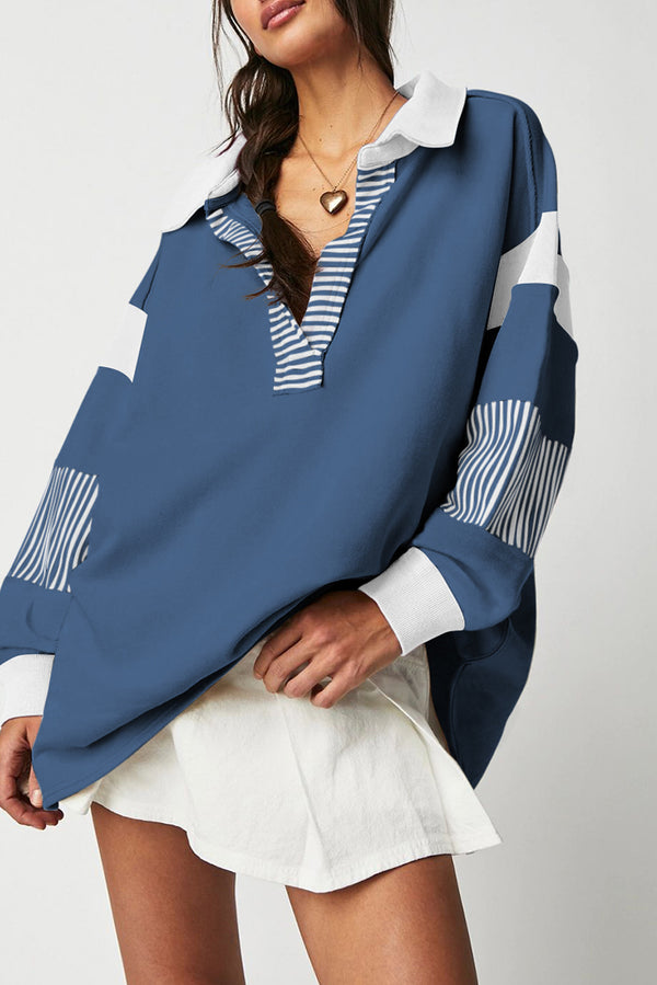 Sweat femme rayé, patchwork, colorblock — bleu-P905