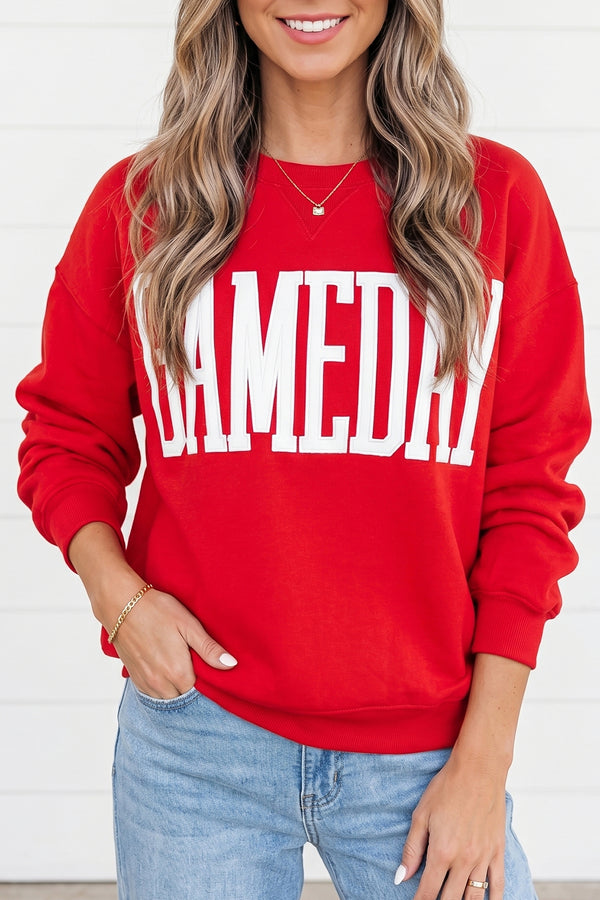 Sweat femme brodé, casual — rouge feu
