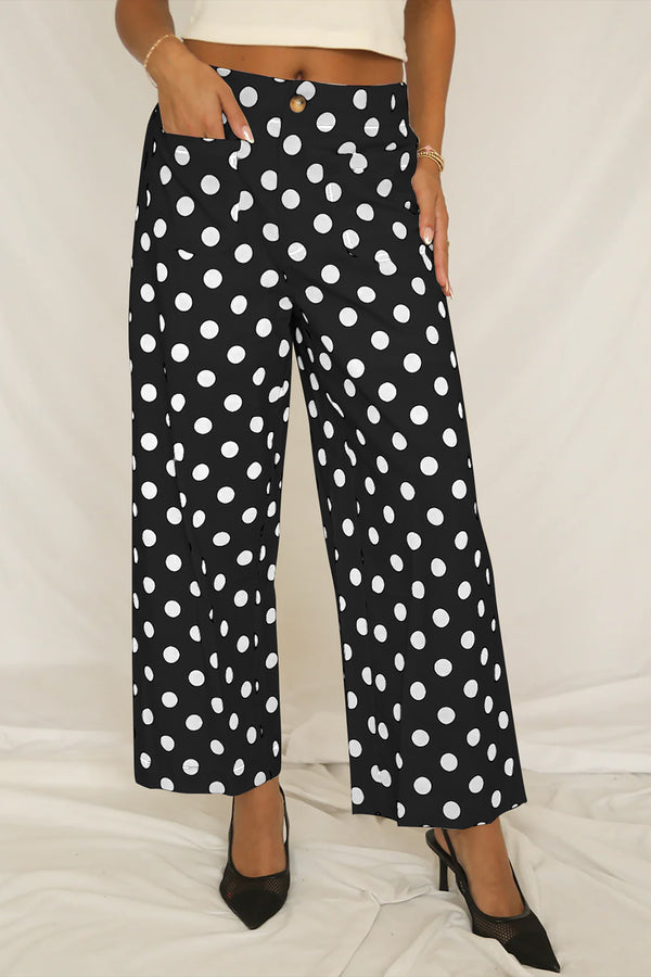 Pantalon femme pois, poches — noir