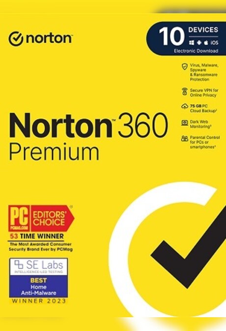 Norton 360 Premium + 75 GB Cloud Storage (10 Devices, 1 Year) - NortonLifeLock Key - LATAM