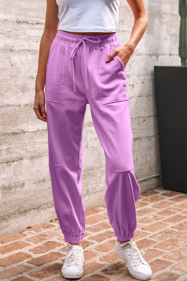 Pantalon femme à cordon, taille élastique, uni