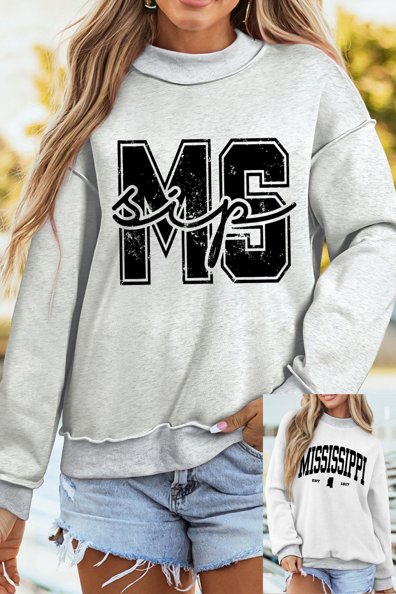 Sweat femme col montant — gris clair