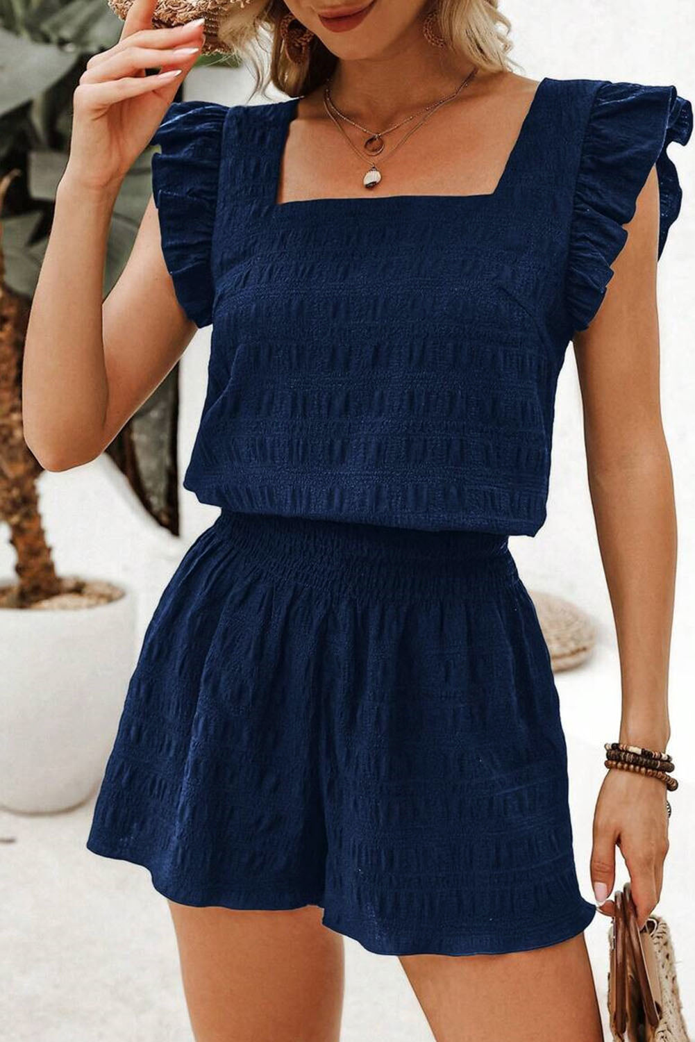 Ensemble femme smocké, taille haute — bleu