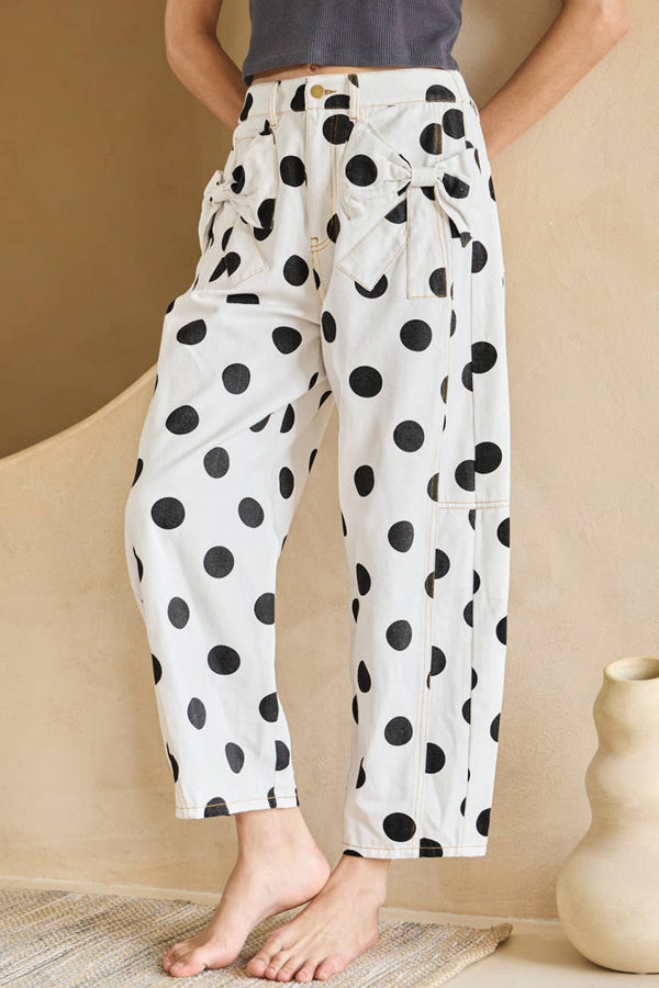 Jean femme pois, poches — blanc