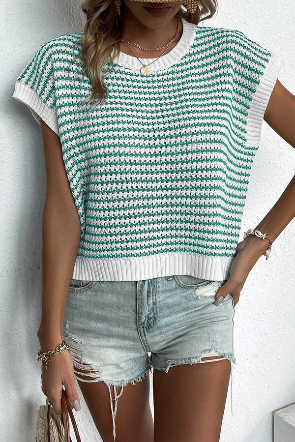 Pull femme rayé, en maille, ample, côtelé — vert