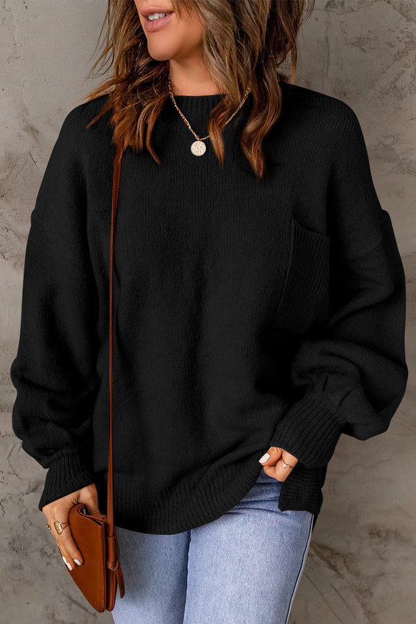 Pull femme poches, uni — noir