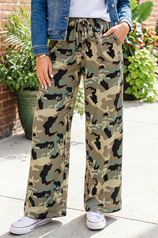 Pantalon femme camouflage, à cordon — multicolore