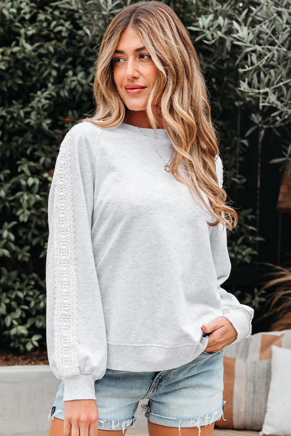 Sweat femme patchwork, col rond — gris clair