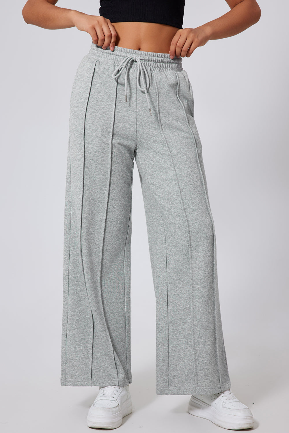 Pièce mode femme à cordon, taille haute, jambe large — gris · LC265588-P11 · LC265588-P11-2XL