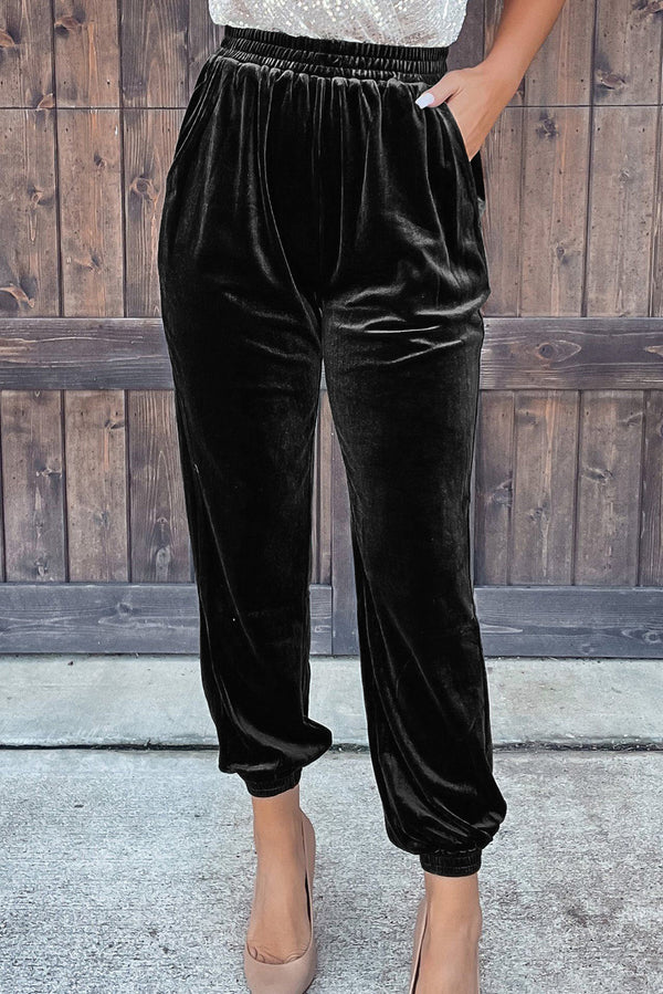 Pantalon femme velours, uni — noir