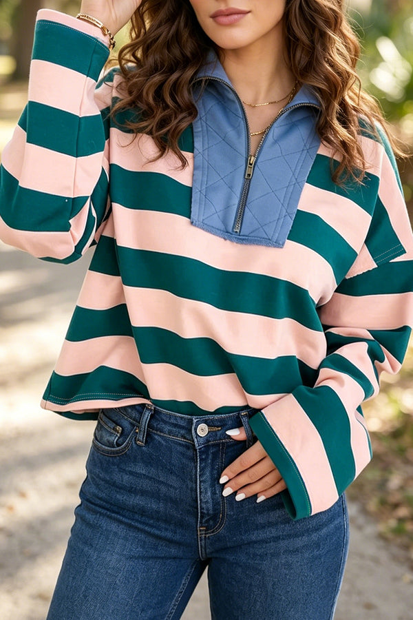 Haut femme rayé, zip — vert