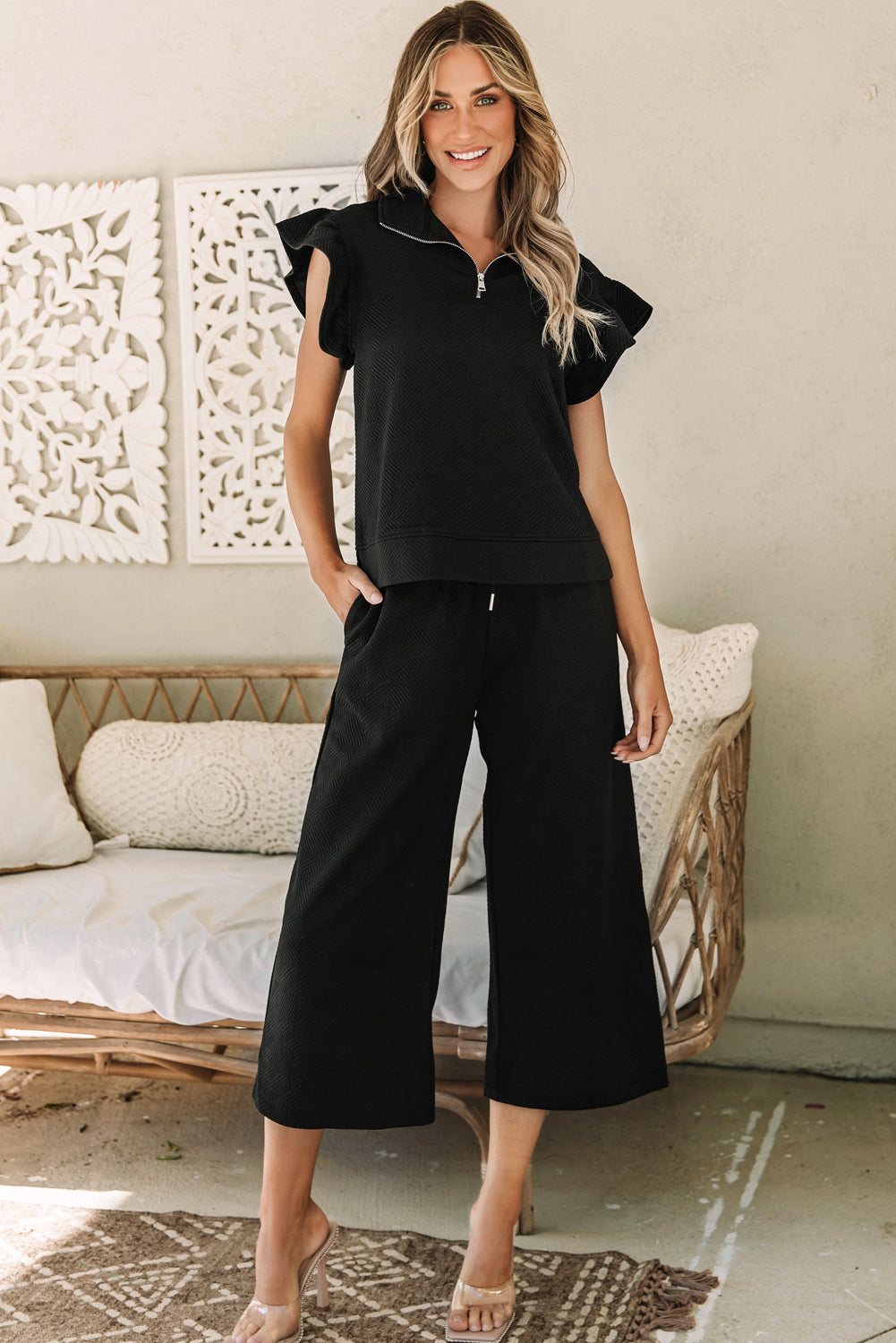 Pantalon femme jambe large — noir