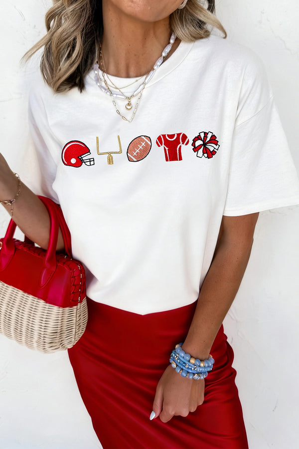 T-shirt femme brodé, graphique — blanc