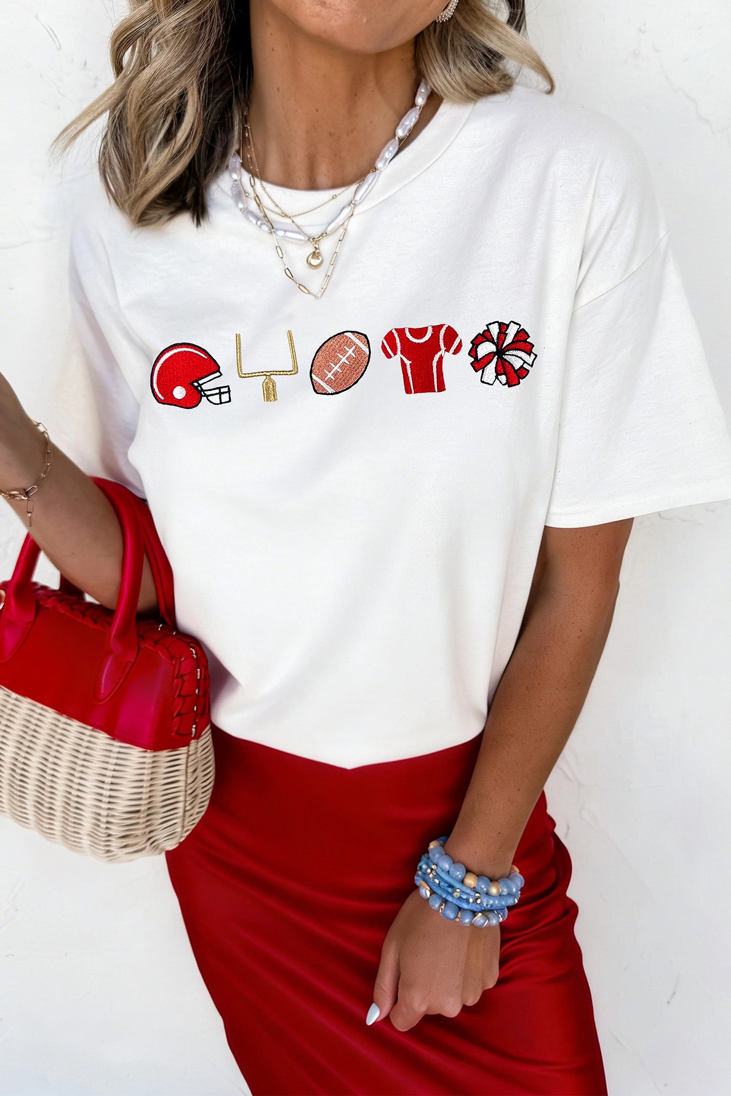T-shirt femme brodé, graphique — blanc