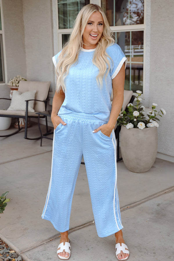 Pantalon femme taille haute, colorblock — bleu ciel