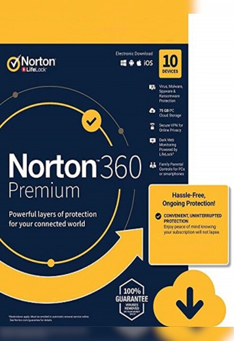 Norton 360 Premium + 75 GB Cloud Storage - (10 Devices, 1 Year) - NortonLifeLock Key EUROPE
