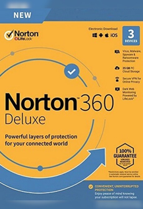 Norton 360 Deluxe - (3 Devices, 1 Year) - NortonLifeLock Key EUROPE