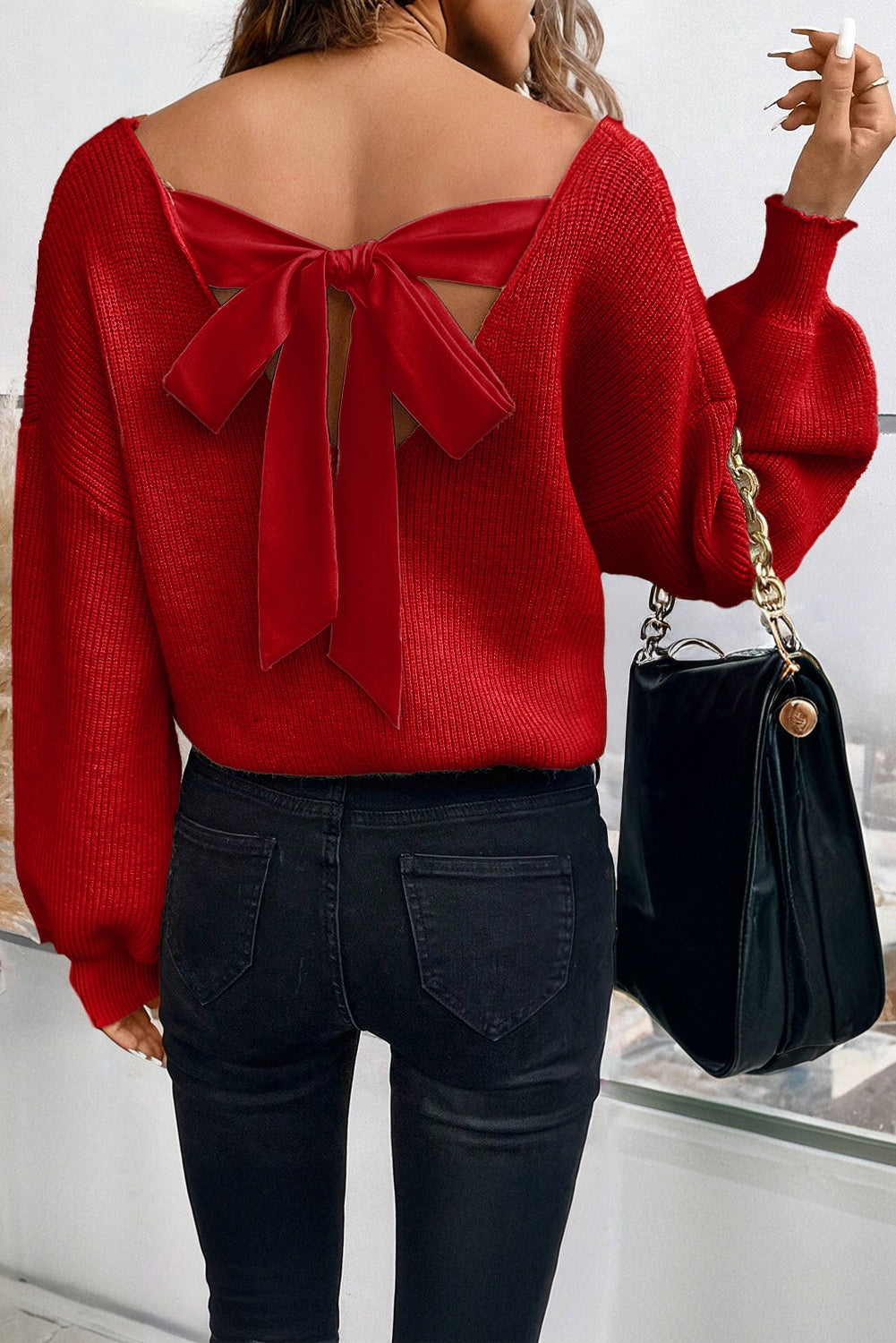 Pull femme col V — rouge