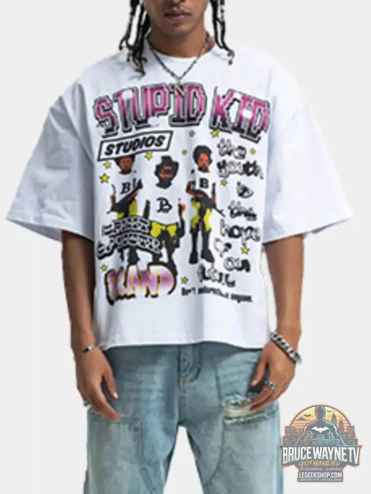 T-shirt graphique pour homme à col rond et manches courtes avec design coloré de Stupid Kid