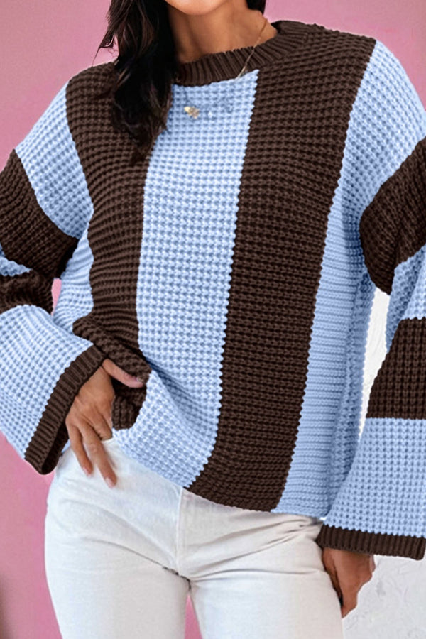 Pull femme rayé, en maille, épaules tombantes, colorblock
