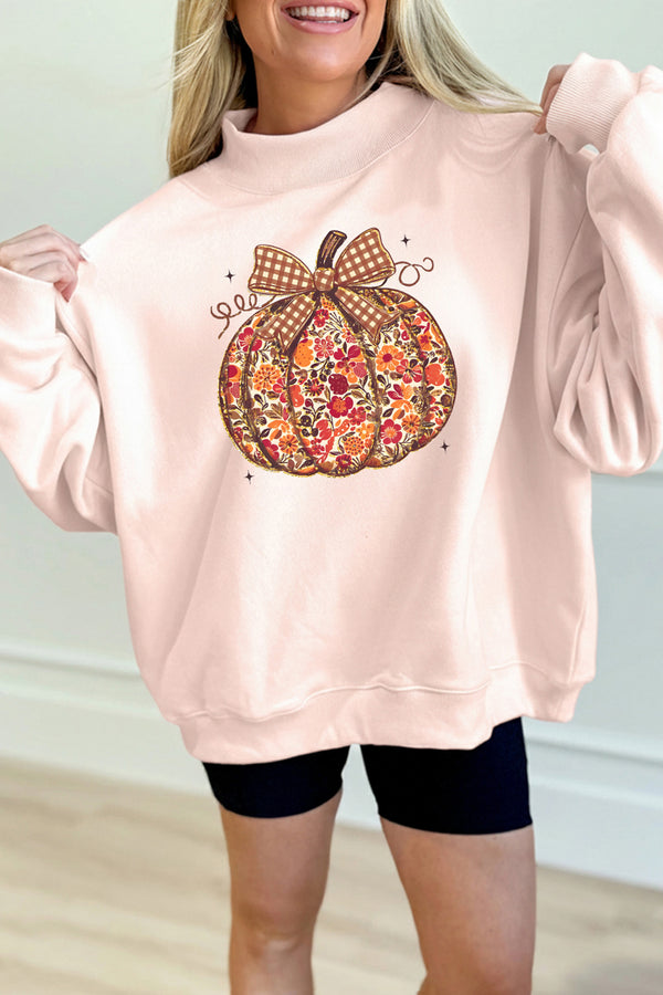 Sweat femme floral, graphique, col montant, oversized — abricot
