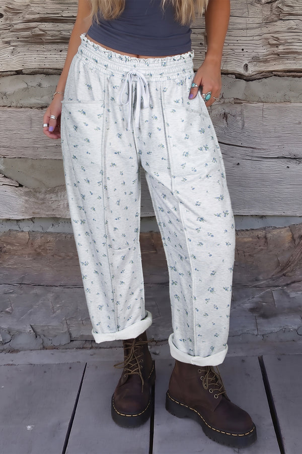 Pantalon femme floral, taille élastique — gris