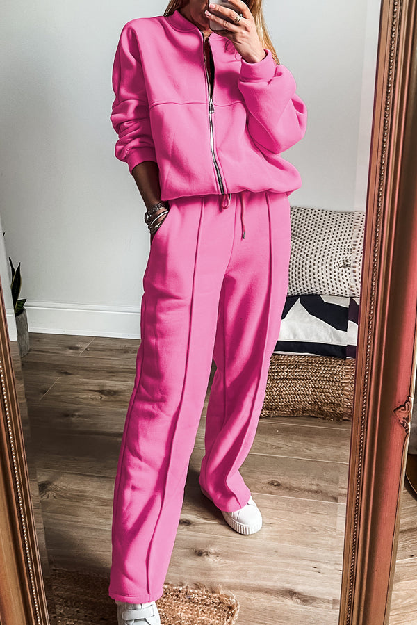 Pantalon femme à cordon, zip, uni — rose vif