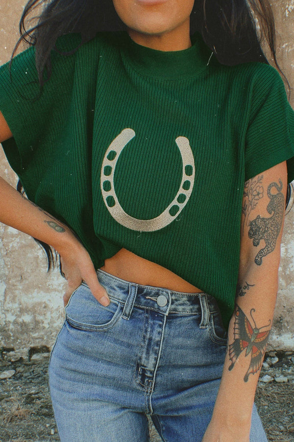 Pull femme graphique, manches courtes — vert