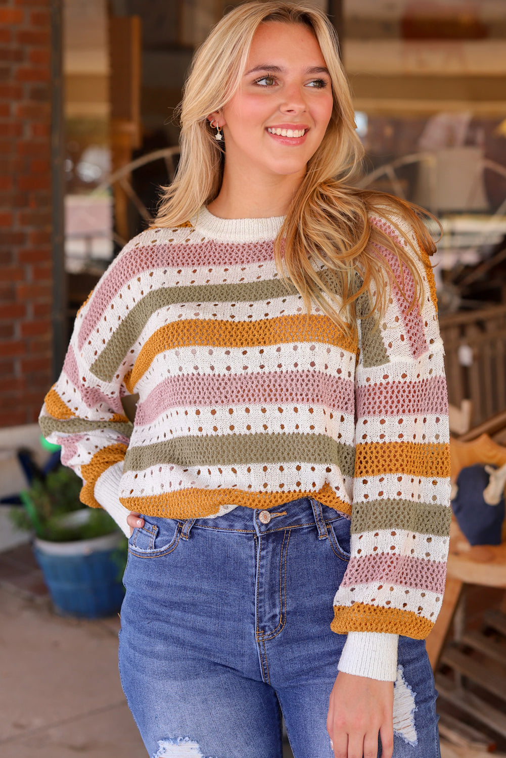 Pull femme rayé, en maille, ample — multicolore
