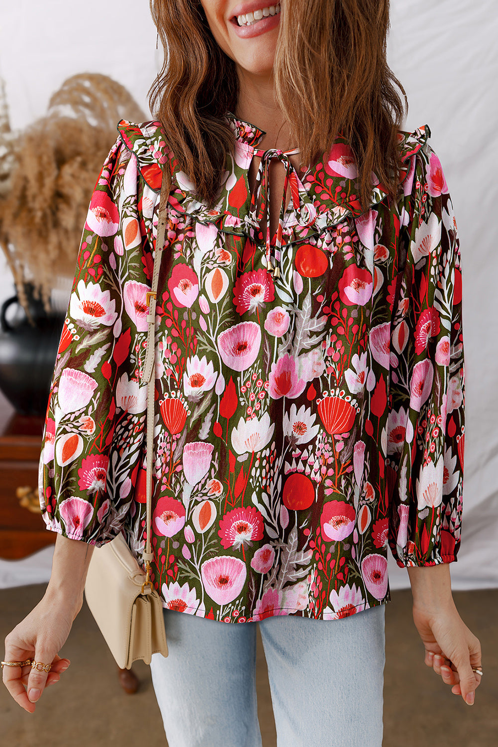 Blouse femme floral — rouge