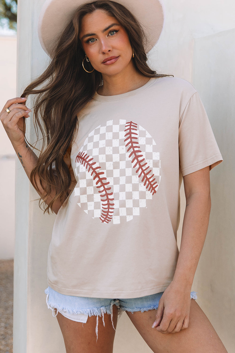 T-shirt femme graphique, à carreaux