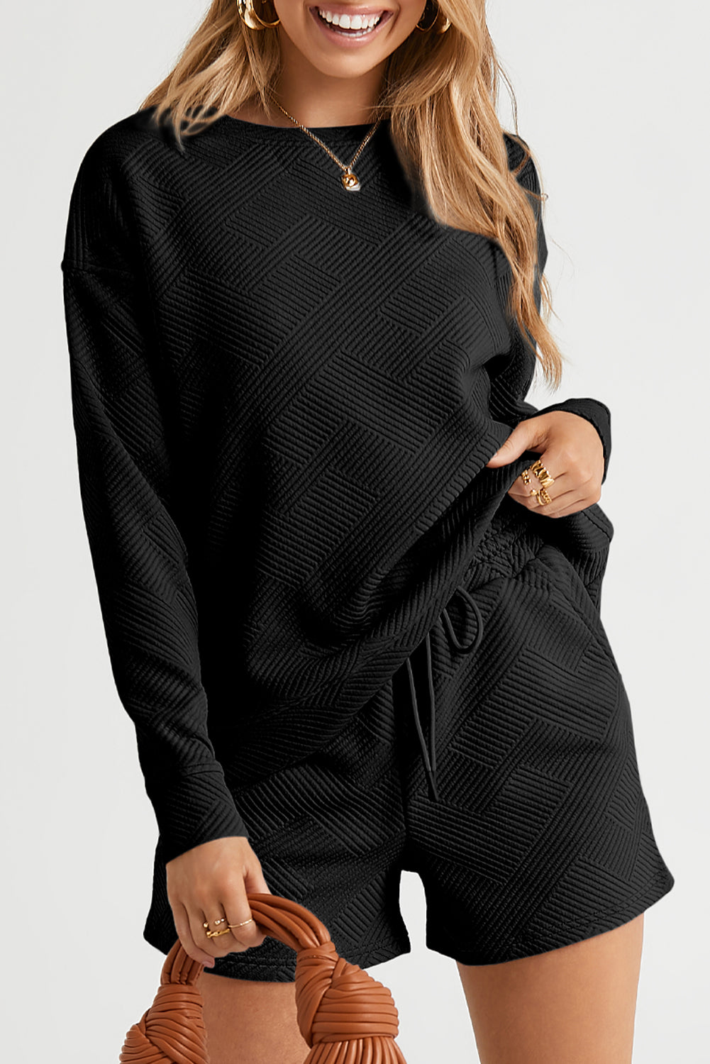 Ensemble femme à cordon, manches longues — noir