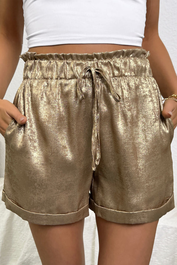 Short femme métallisé, taille élastique — doré