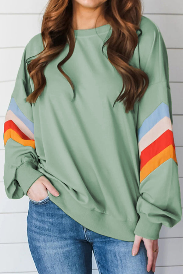 Sweat femme rayé, col rond, ample