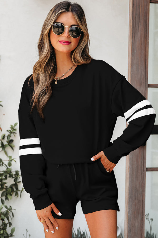 Short femme rayé, épaules tombantes — noir