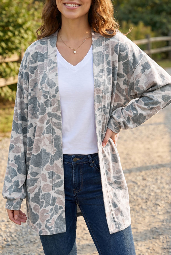 Cardigan femme camouflage, manches longues — multicolore